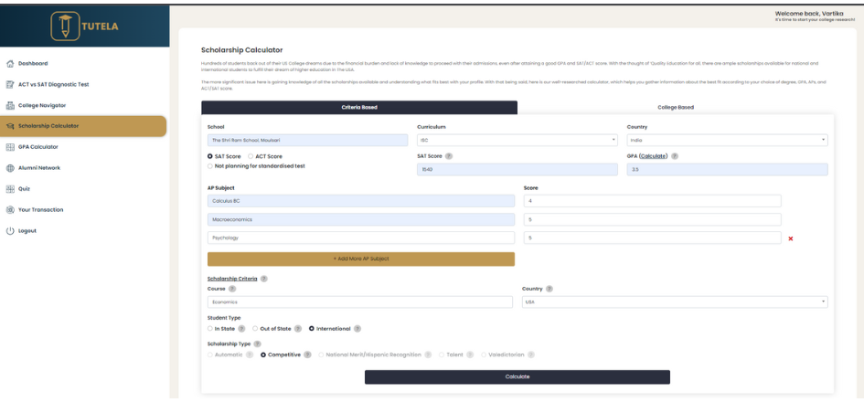 Tutela's College Kit- Scholarship Calculator 