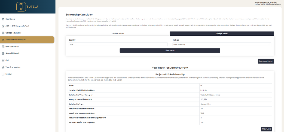 Tutela's College Kit- Scholarship Calculator 