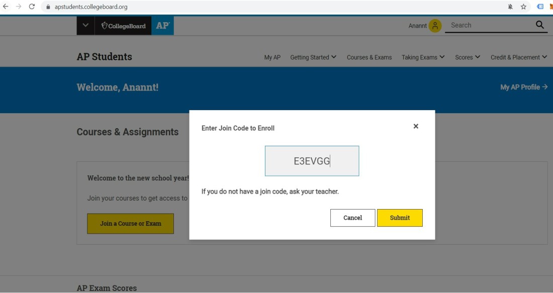 Subject code for specific subjects at specific test centers